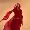 埃及敦煌超仙度假连衣裙红色大拖尾沙漠长裙，飘逸拍照雪纺沙滩裙女