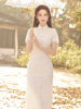 白色蕾丝旗袍20232023夏季年轻少女款复古国风订婚礼服连衣裙