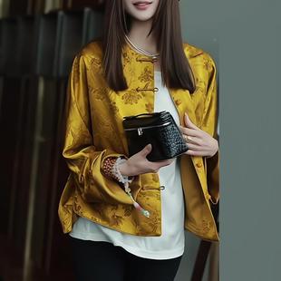 新中式轻国风黄色外套，女2024春秋，高级感高端女装唐装薄款上衣