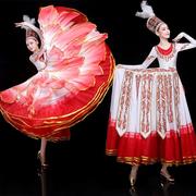 新疆舞蹈表演服装开场舞大摆裙演出服女大气，合唱现代鲜花变色长裙