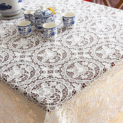 A4K欧式水溶蕾丝餐桌布纯色满工茶几布镂空台布白色米色钢琴盖布