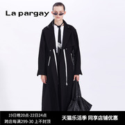 lapargay纳帕佳女黑白色，风衣中长款休闲大衣，长袖显瘦外套