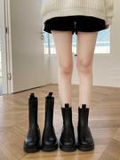 马丁靴女短靴2024秋季女款鞋黑色靴子，中筒靴切尔西烟筒靴
