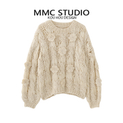 MMC 韩系宽松慵懒风重工粗针镂空立体花朵小众设计感针织毛衣上衣