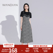 婉甸黑底碎花假两件连衣裙夏季新品A版拼接俏皮连衣裙1232N34RJ3