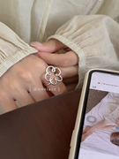韩国大号花朵线条戒指女食指纯银轻奢小众设计时尚个性高级感夸张