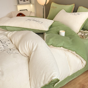 法兰珊瑚绒床上四件套冬季双面牛奶绒保暖加厚床单被套罩床笠床品