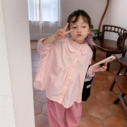 女童娃娃领蝙蝠袖娃娃衫2023秋季儿童韩版洋派衬衫九分袖上衣