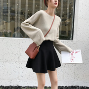 韩国羊毛短裙女秋冬针织，半身裙打底羊绒，蓬蓬百褶高腰a字伞小裙子