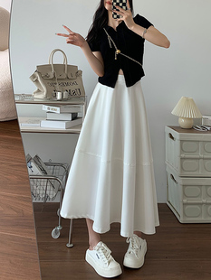 白色a字半身裙女夏季法式公主伞裙2022中长款高腰显瘦蓬蓬裙
