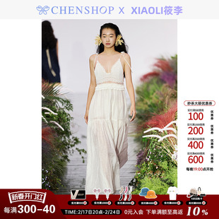 XIAOLI筱李甜美白色针织拼接连衣裙宽松百搭CHENSHOP设计师品牌