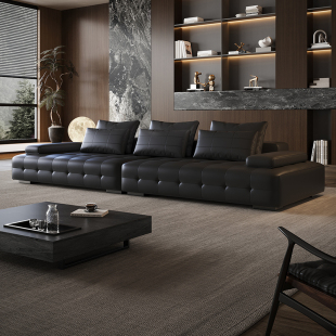 劳伦斯意式极简头层真皮沙发简约别墅客厅大小户型直排真皮沙发