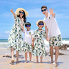 海边度假亲子装一家三口母女装沙滩裙，高端雪纺连衣裙洋气长裙女宝