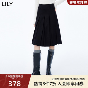 LILY2023冬女装含绵羊毛气质通勤款优雅都市高腰A字半身裙女