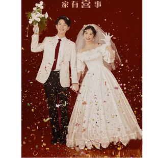 中式婚纱摄影拍照道具结婚庆，手抛花彩色亮片，碎纸红色托盘喜字窗花