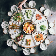网红日式复古陶瓷家用圆形拼盘组合创意餐具碗碟，套装饭碗菜盘汤碗