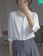 韩国雪纺白衬衫女夏高级感洋气设计感小众衬衣气质面试正装上衣