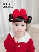 韩版婴儿发饰女宝宝，可爱超萌假发发带新生儿，百天红色大蝴蝶结头饰