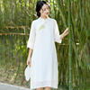 国风馆新中式棉麻女装复古连衣裙夏季气质国风，苎麻白仙女裙