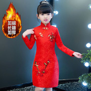 儿童旗袍长袖中式连衣裙中国风女童红色2024国潮大童唐装冬季