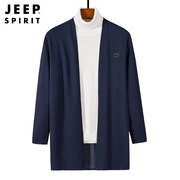 jeep吉普开衫薄款毛衣，男春季中长款外穿针织衫纯色，宽松休闲外套男