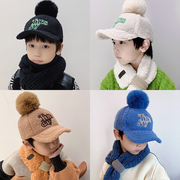 儿童帽子男潮秋冬季中大童羊羔绒鸭舌帽男孩韩版加厚保暖帽棒球帽