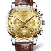 跨境钢带镂空机械士手表品牌男运动夜光皮带精钢日历国产腕表