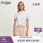 Maje Outlet春秋女装气质设计感系带白色短袖T恤上衣MFPTS00599