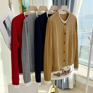 高端品牌澳洲进口100纯羊毛衫，女2023秋冬假两件红色开衫外套