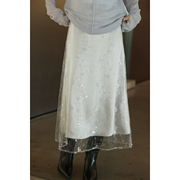 moofeel白色蕾丝半身裙2024春季高腰A字长裙