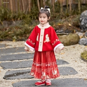 女童唐装2021秋冬拜年服8儿童9汉服10岁小女孩的连衣裙中国风古装