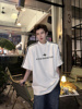美式高街半高领短袖T恤男小众字母刺绣设计韩版高级感垫肩半袖t恤
