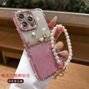 适用苹果15手机壳女款新奢华(新奢华)水钻iphone14promax保护套，全包防摔13pro带镜头，膜12软硅胶plus镜面超薄网红闪粉