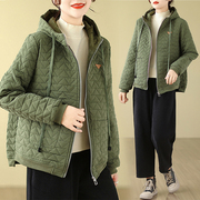 冬季菱格棉服女2023年韩版大码宽松时尚小个子棉衣连帽短外套