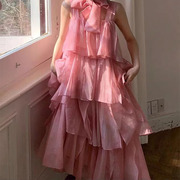 法式吊带连衣裙春夏季超仙气质甜美粉色高级感多层蛋糕裙