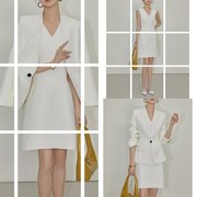 2023春秋职业时尚无领收腰白色高级感西装，连衣裙女修身两件套