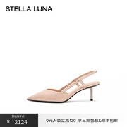 STELLA LUNA女鞋春夏凉鞋优雅气质牛皮香烟跟高跟半凉鞋