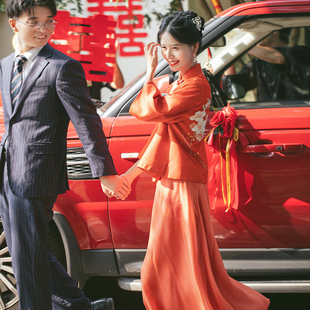 新中式红色真丝改良结婚旗袍，女敬酒服订婚礼服出阁宴，唐装国风套装