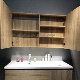 北欧高端定制浴室柜，镜柜组合实木镜箱洗脸盆，卫生间吊柜挂墙式墙柜