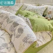 夏季田园风四件套纯棉全棉100被套小清新绿色床单被罩三件套床品4