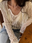2024春季韩版透视性感吊带蕾丝辣妹开衫，小短款两件套女潮