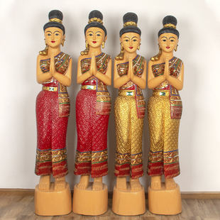 泰国迎宾摆件门童佛像装饰东南亚风情，泰式软装傣族人偶仕女雕像