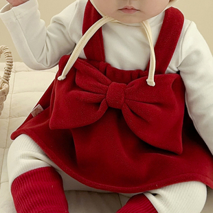 婴儿衣服上衣女宝宝满月百天套装红色新年装圣诞抓绒加厚春秋冬装