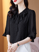 韩国雪纺衬衫女装2022年春夏季短袖上衣中袖七分时尚洋气小衫