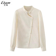 etam艾格新中式长袖雪纺衬衫，2024春季高级感国风立领盘扣上衣