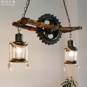 美式乡村铁艺吊灯loft工业风树脂，餐厅创意复古咖啡厅灯齿轮双头灯