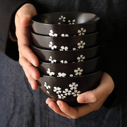 复古碗日式米饭碗套装仿古碗黑色陶瓷碗微波炉个性创意饭碗沙拉碗