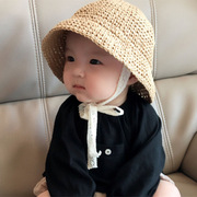 儿童帽子夏季纯色蕾丝防晒透气草帽，百搭凹造型，宝宝渔夫帽子亲子帽