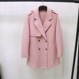 超值福利 洋气小个子短款双面羊绒大衣女羊毛粉红色外套毛呢外套