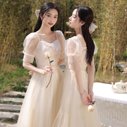 香槟色伴娘服2024夏季长款小众高级感姐妹团，礼服裙显瘦仙气质